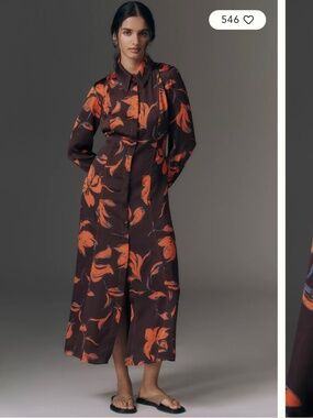 NWT Anthropologie Exquise Long-Sleeve Satin Shirt Dress